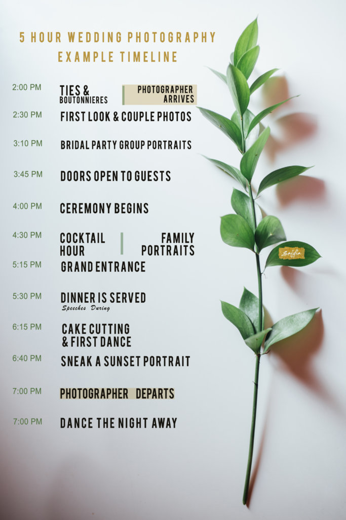 Example 5 Hour Wedding Timeline by Saidia Photography (Ottawa, ON) - We've captured a ton of weddings across Canada's backyard. Here's some example timelines from professional photographer, Saidia. 